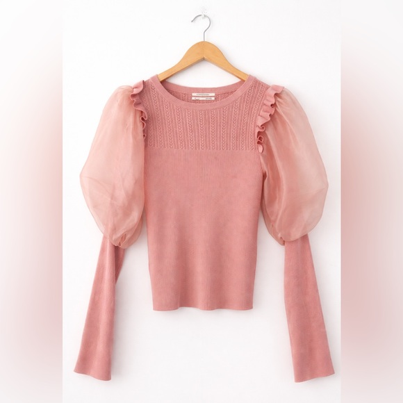 Anthropologie Blush Pink Juliet Sleeve Ruffle Knit Top –  Puff Sleeve, XS - Picture 2 of 6